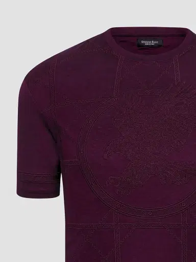 Stefano Ricci Men's Embroidered Cotton T-Shirt - Dark Purple | Thumbnail 2 Stefano Ricci Men's Embroidered Cotton T-Shirt - Dark Purple | Thumbnail 2