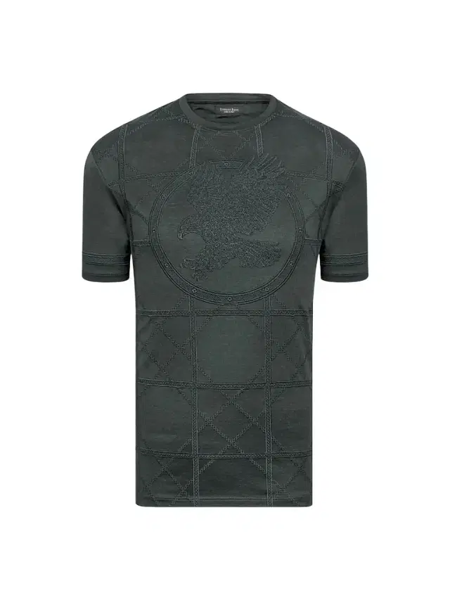 Stefano Ricci Men's Embroidered Cotton T-Shirt - Charcoal