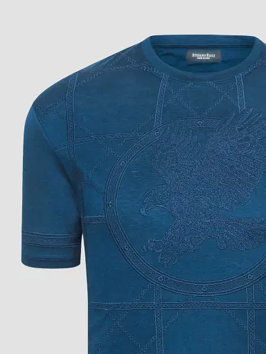 Stefano Ricci Men's Embroidered Cotton T-Shirt - Dark Blue - Size XL | Thumbnail 2