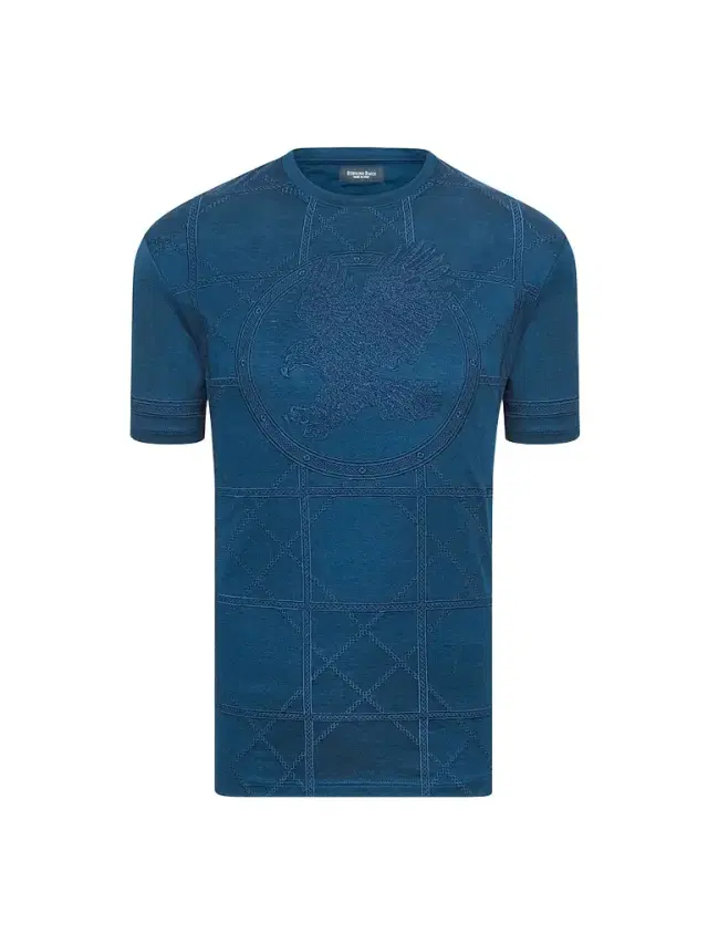 Men's Embroidered Cotton T-Shirt - Dark Blue - Size XL Men's Embroidered Cotton T-Shirt - Dark Blue - Size XL