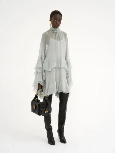 Chloé Mini ruffled dress in silk mousseline | Thumbnail 3