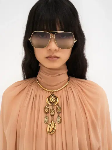 Chloé Mock-Neck Gathered Long Dress In Silk Georgette | Thumbnail 6