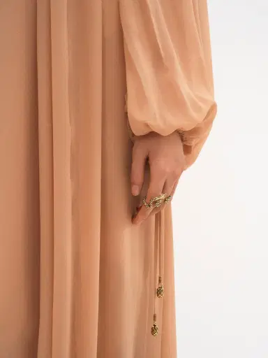 Chloé Mock-Neck Gathered Long Dress In Silk Georgette | Thumbnail 9