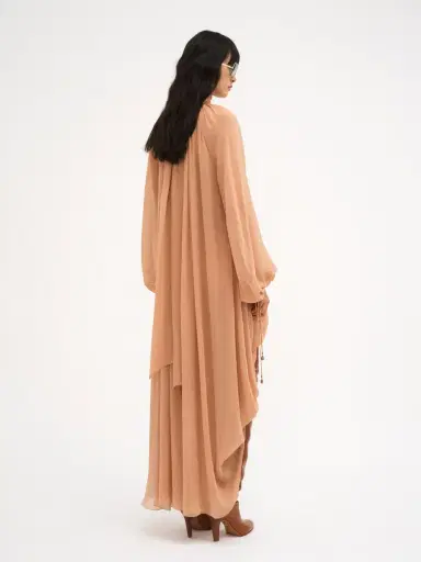 Chloé Mock-Neck Gathered Long Dress In Silk Georgette | Thumbnail 10