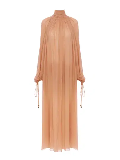 Chloé Mock-Neck Gathered Long Dress In Silk Georgette | Thumbnail 1