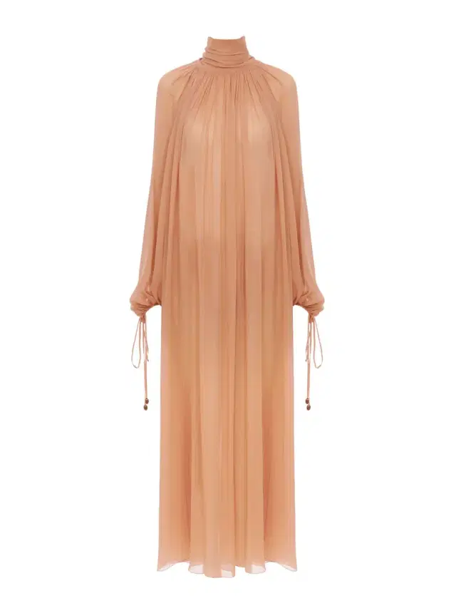 Chloé Mock-Neck Gathered Long Dress In Silk Georgette