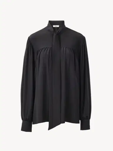 Chloé Maxi gathered lavallière blouse in crêpe de chine | Thumbnail 2