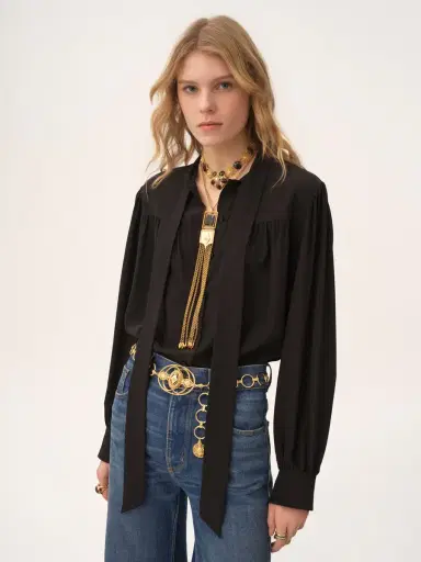 Chloé Maxi gathered lavallière blouse in crêpe de chine | Thumbnail 4