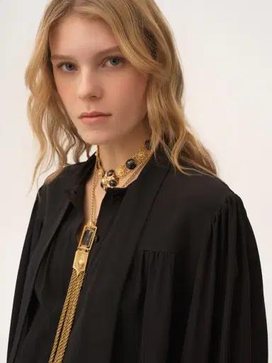 Chloé Maxi gathered lavallière blouse in crêpe de chine | Thumbnail 7