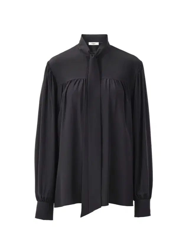 Chloé Maxi gathered lavallière blouse in crêpe de chine