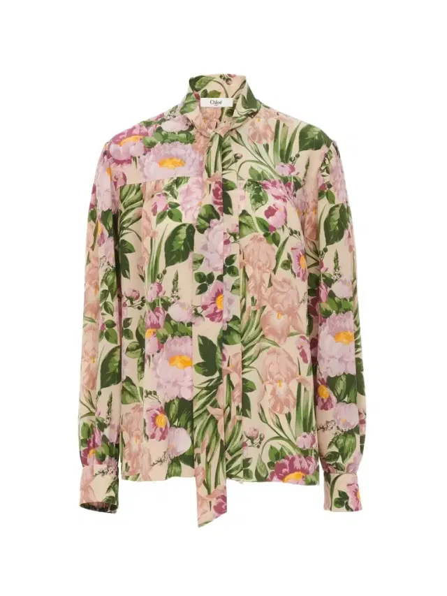 Chloé Maxi gathered lavallière blouse in crêpe de chine