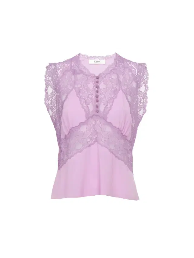 Chloé V-neck top in crêpe de chine & lace