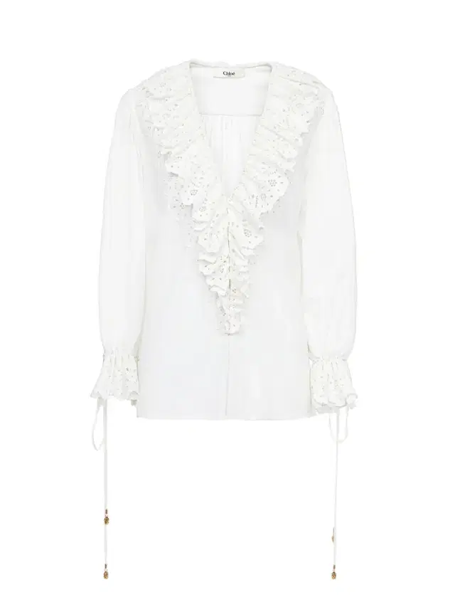 Puff-sleeve V-neck top in cotton voile