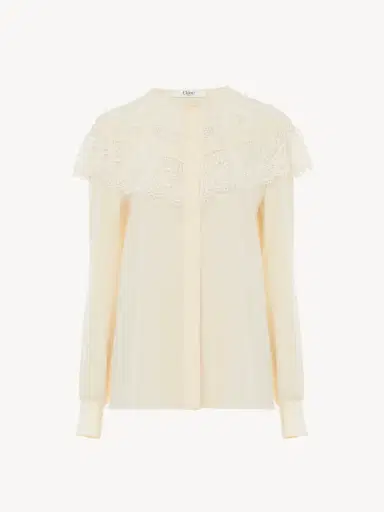 Chloé Gathered blouse in crêpe de chine & lace | Thumbnail 2 Chloé Gathered blouse in crêpe de chine & lace | Thumbnail 2