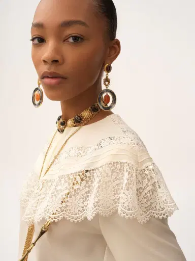 Chloé Gathered blouse in crêpe de chine & lace | Thumbnail 6 Chloé Gathered blouse in crêpe de chine & lace | Thumbnail 6