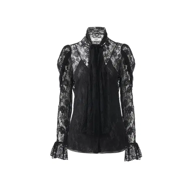 Chloé Puff-sleeve lavallière top in floral lace jacquard