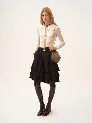 Chloé Collared Henley shirt in superfine wool knit & lace | Thumbnail 3