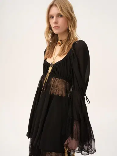 Chloé Scoop-neck puff-sleeve top in silk georgette & lace | Thumbnail 4 Chloé Scoop-neck puff-sleeve top in silk georgette & lace | Thumbnail 4