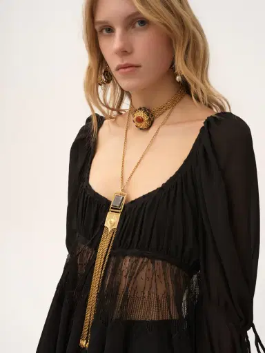 Chloé Scoop-neck puff-sleeve top in silk georgette & lace | Thumbnail 6 Chloé Scoop-neck puff-sleeve top in silk georgette & lace | Thumbnail 6