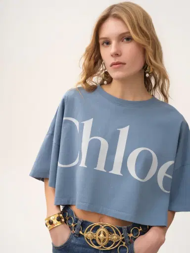 Chloé Cropped boxy logo T-shirt in cotton jersey | Thumbnail 4
