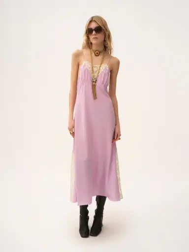 Chloé Thin-strap midi dress in crêpe de chine & lace | Thumbnail 3