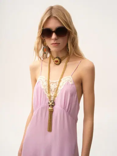 Chloé Thin-strap midi dress in crêpe de chine & lace | Thumbnail 4