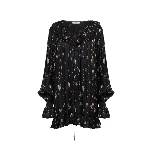 Chloé Gathered long-sleeve mini dress in silk charmeuse