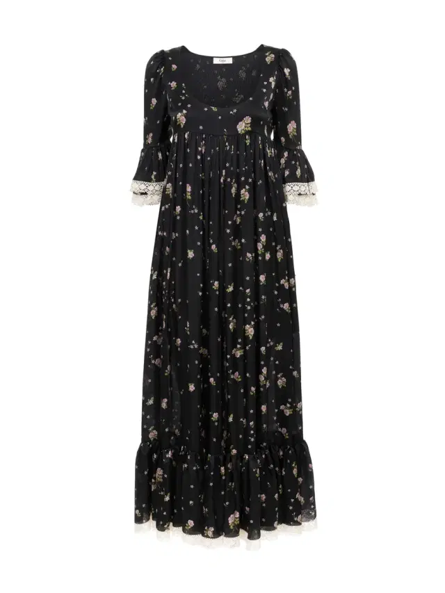Chloé Scoop-neck midi dress in silk charmeuse & lace