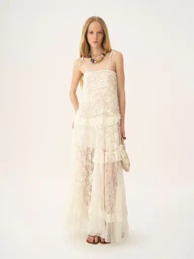Chloé Thin-strap long dress in embroidered lace | Thumbnail 3