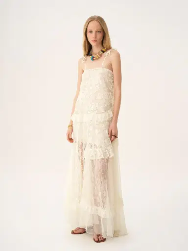Chloé Thin-strap long dress in embroidered lace | Thumbnail 4