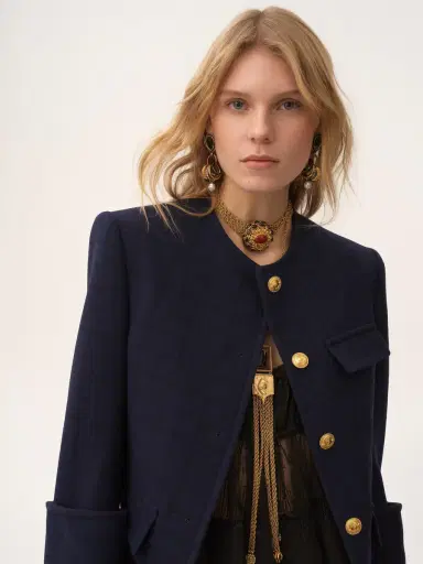 Chloé Boxy collarless jacket in wool check | Thumbnail 6