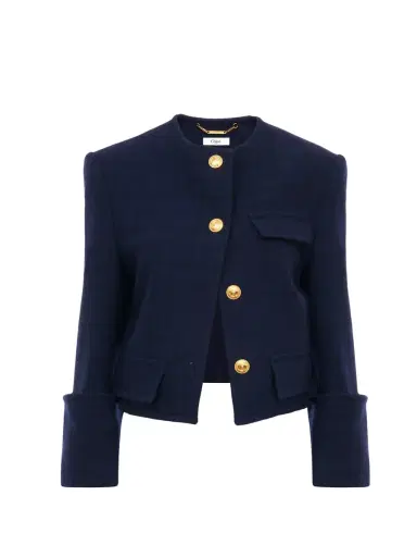 Chloé Boxy collarless jacket in wool check | Thumbnail 1