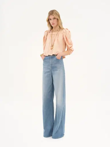 Chloé Puff-sleeve pleated top in silk poplin | Thumbnail 3