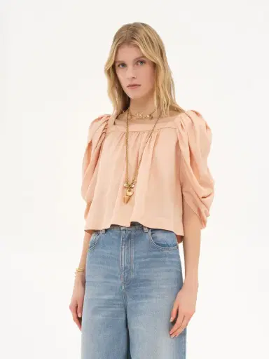 Chloé Puff-sleeve pleated top in silk poplin | Thumbnail 4
