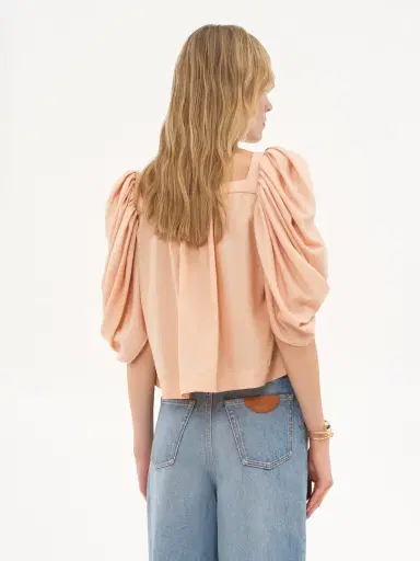 Chloé Puff-sleeve pleated top in silk poplin | Thumbnail 5