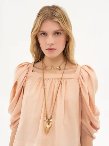 Chloé Puff-sleeve pleated top in silk poplin | Thumbnail 6