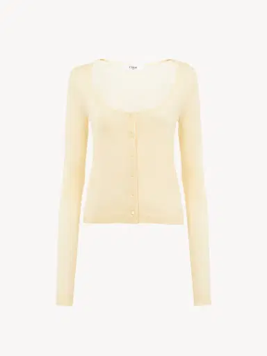 Chloé Scoop-neck fitted cardigan in superfine wool knit | Thumbnail 2