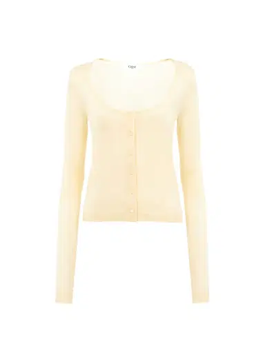 Chloé Scoop-neck fitted cardigan in superfine wool knit | Thumbnail 3