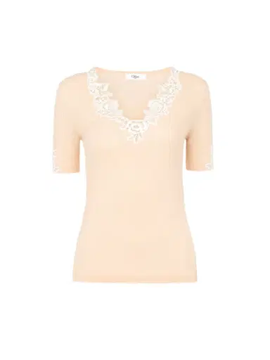 Chloé Fitted short-sleeve top in guipure lace wool knit | Thumbnail 2