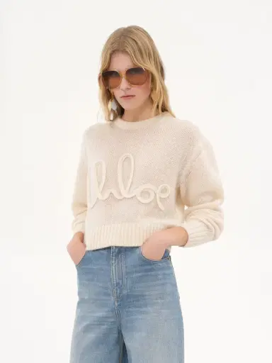 Chloé Logo sweater in alpaca wool & silk knit | Thumbnail 4