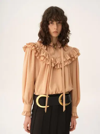 Chloé Oversized ruffle top in crêpe de chine | Thumbnail 4 Chloé Oversized ruffle top in crêpe de chine | Thumbnail 4
