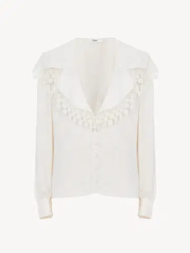 Chloé Maxi-collar blouse in silk jacquard & lace | Thumbnail 2