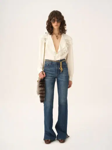 Chloé Maxi-collar blouse in silk jacquard & lace | Thumbnail 3