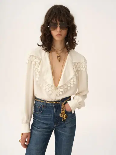 Chloé Maxi-collar blouse in silk jacquard & lace | Thumbnail 4