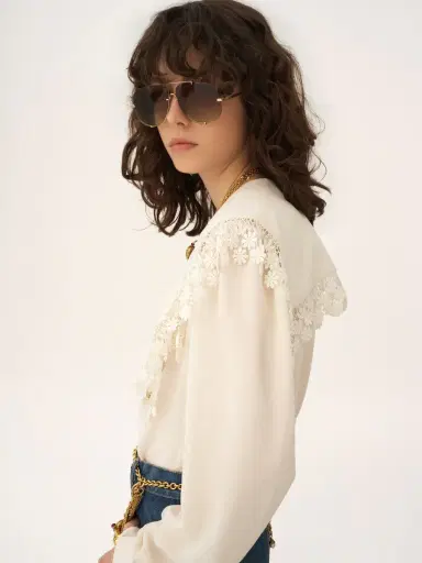 Chloé Maxi-collar blouse in silk jacquard & lace | Thumbnail 5