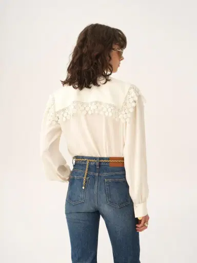 Chloé Maxi-collar blouse in silk jacquard & lace | Thumbnail 6