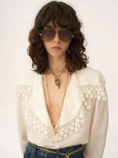 Chloé Maxi-collar blouse in silk jacquard & lace | Thumbnail 7