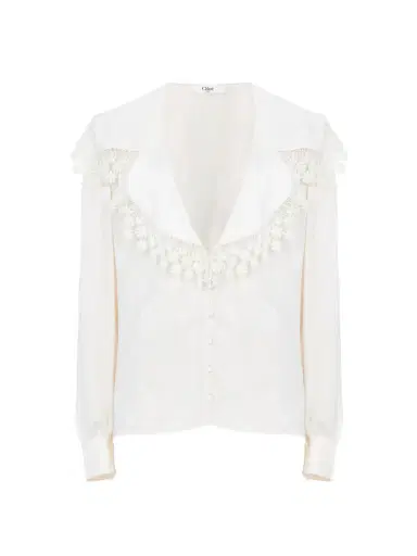 Chloé Maxi-collar blouse in silk jacquard & lace | Thumbnail 1