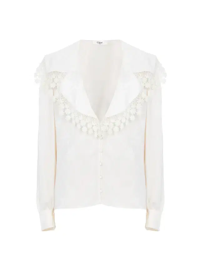Chloé Maxi-collar blouse in silk jacquard & lace