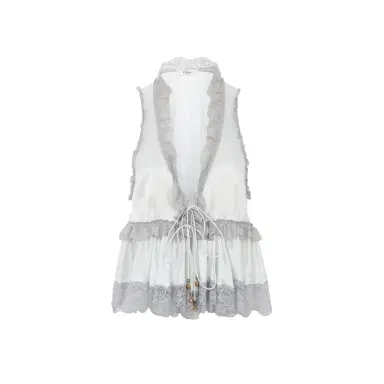 Chloé Tie-front sleeveless top in washed silk satin & lace | Thumbnail 1